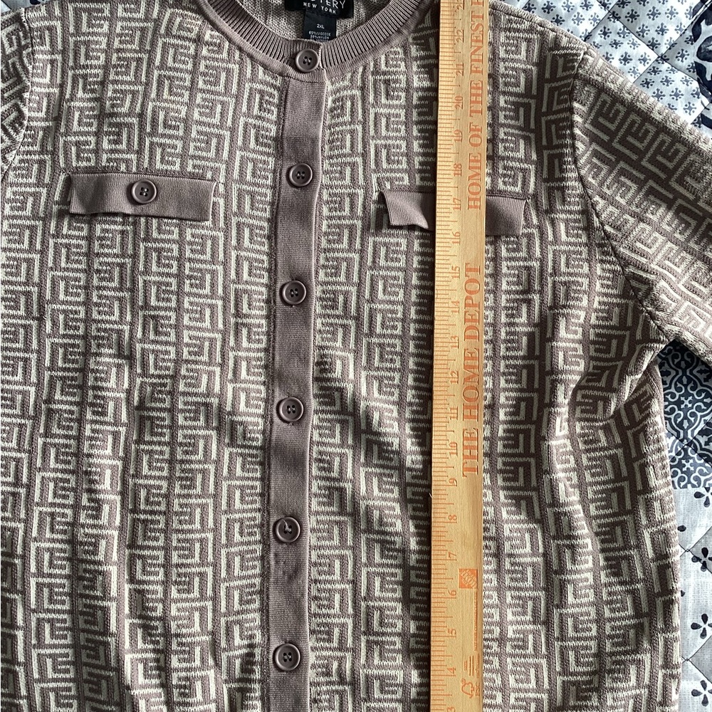 Brown Patterned Button-Up Sweater